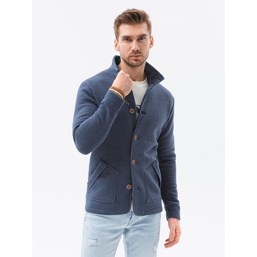Bluza męska rozpinana bez kaptura CARMELO - jeansowa ze sklepu ombre w kategorii Bluzy męskie - zdjęcie 142723401