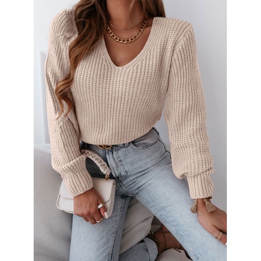 Sweter damski Pakuten casual z dekoltem v 