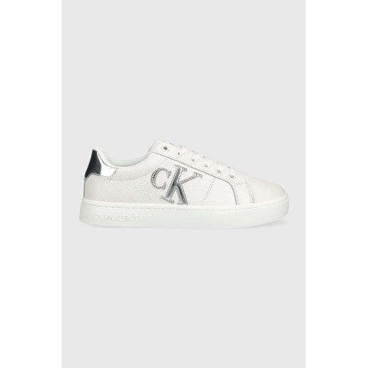 Calvin Klein Jeans sneakersy skórzane Classic Cupsole Laceup Low kolor biały 39 ANSWEAR.com