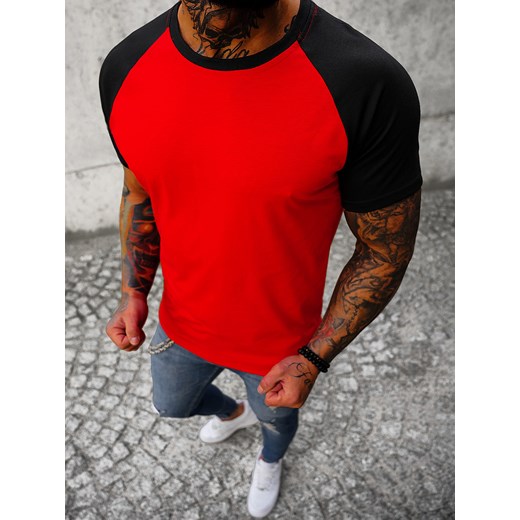 T-shirt męski czerwono-czarny OZONEE JS/8T82/8 ze sklepu ozonee.pl w kategorii T-shirty męskie - zdjęcie 142855004