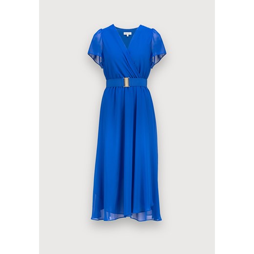 Molton sukienka z dekoltem v z paskiem niebieska z krótkim rękawem kopertowa 