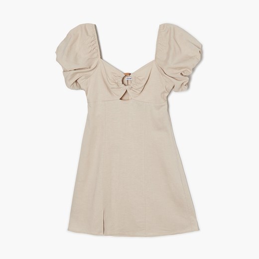 Cropp - Minisukienka z bufiastymi rękawami - Kremowy Cropp XS Cropp okazyjna cena