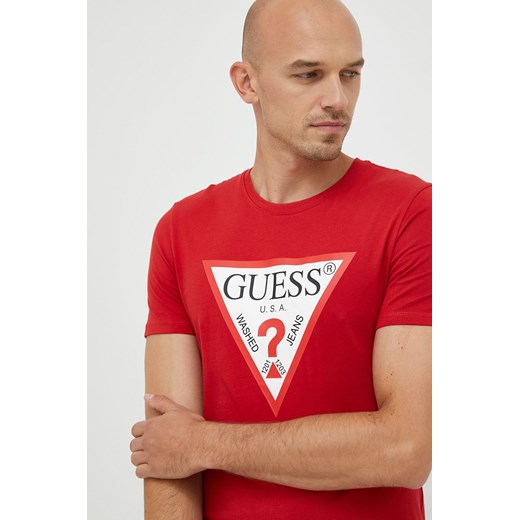 Guess t-shirt bawełniany kolor czerwony z nadrukiem Guess M ANSWEAR.com