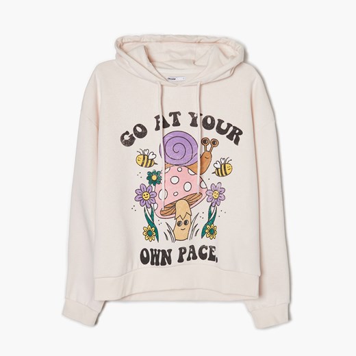 Cropp - Bluza oversize z kapturem - Kremowy Cropp L okazja Cropp