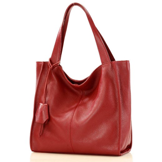 Modna torebka damska skórzany shopper bag - MARCO MAZZINI ciemny czerwony Genuine Leather uniwersalny Verostilo okazja