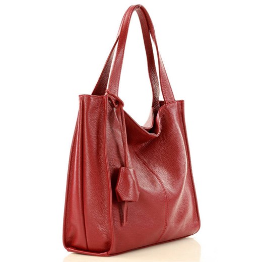 Modna torebka damska skórzany shopper bag - MARCO MAZZINI ciemny czerwony Genuine Leather uniwersalny Verostilo okazyjna cena