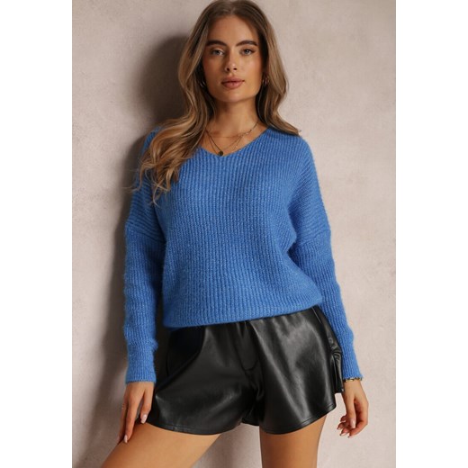 Niebieski Sweter z Błyszczącą Nitką Sherin Renee S okazja Renee odzież