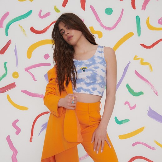 Sinsay - Crop top tie dye Atomówki - Niebieski Sinsay M Sinsay okazja