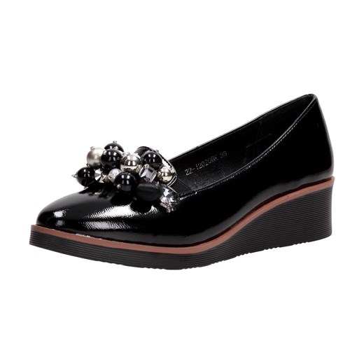 Czarne lakierowane czółenka damskie na koturnie POTOCKI 12020 Suzana.pl 38 okazja suzana.pl