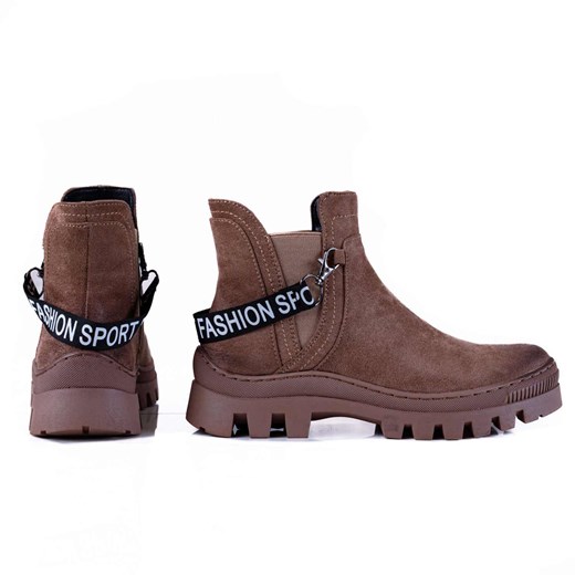 Beżowe zamszowe zimowe trapery damskie, botki na traperze POTOCKI 1213 Suzana.pl 38 wyprzedaż suzana.pl