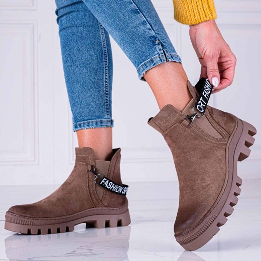 Beżowe zamszowe zimowe trapery damskie, botki na traperze POTOCKI 1213 Suzana.pl 38 wyprzedaż suzana.pl