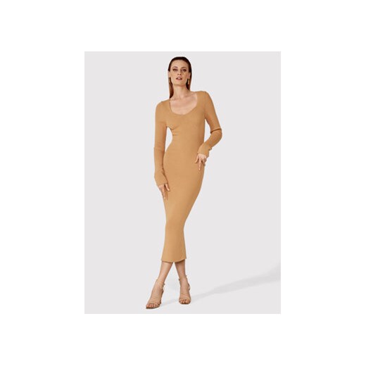Simple Sukienka dzianinowa SUD022 Brązowy Slim Fit Simple L okazja Modivo_marki_wlasne