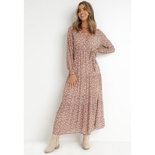 Sukienka Born2be boho różowa rozkloszowana