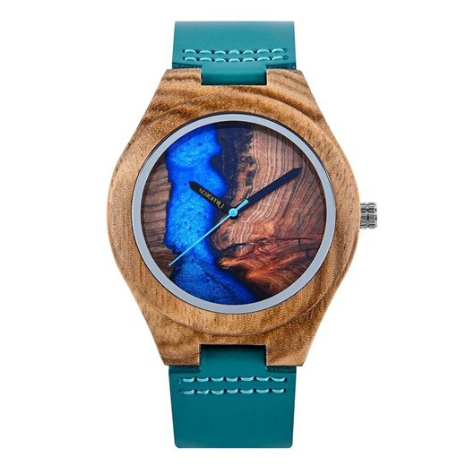 Zegarek drewniany Niwatch EPOXY na turkusowym pasku - tarcza 45 mm Niwatch okazja niwatch.pl