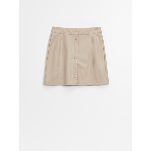 Dopasowana spódnica mini z imitacji skóry beżowa - Beżowy House M House