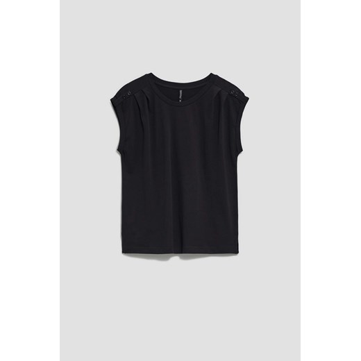 Bawełniana bluzka z krótkim rękawkiem czarna ze sklepu Moodo.pl w kategorii Bluzki damskie - zdjęcie 143281450
