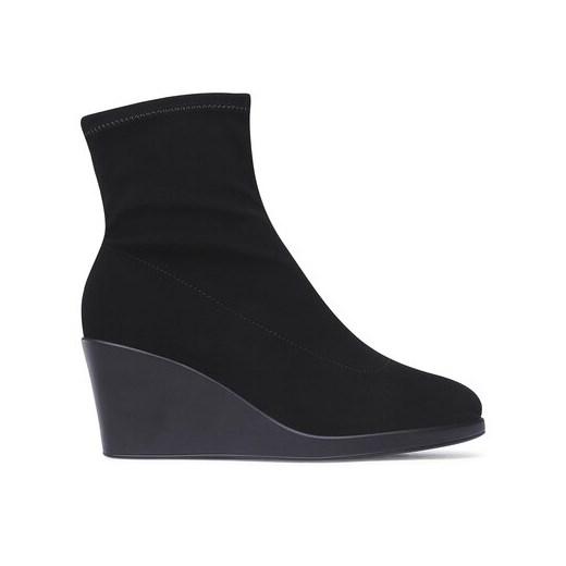 Czarne botki Jenny Fairy na koturnie jesienne casualowe na zamek 