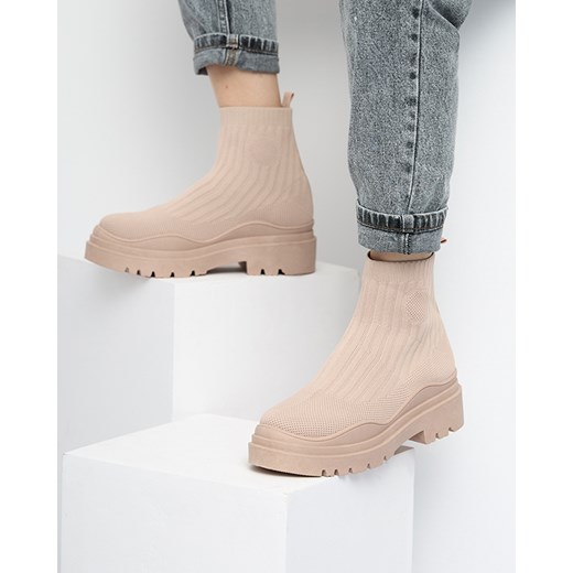 Sportowe kremowe botki damskie na płaskim obcasie Yorika - Obuwie Royalfashion.pl 40 royalfashion.pl