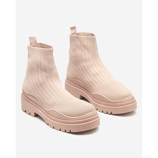 Sportowe kremowe botki damskie na płaskim obcasie Yorika - Obuwie Royalfashion.pl 40 royalfashion.pl