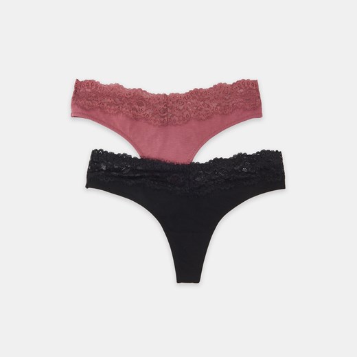 Sinsay - Majtki stringi z koronką 2 pack - Różowy Sinsay XS Sinsay