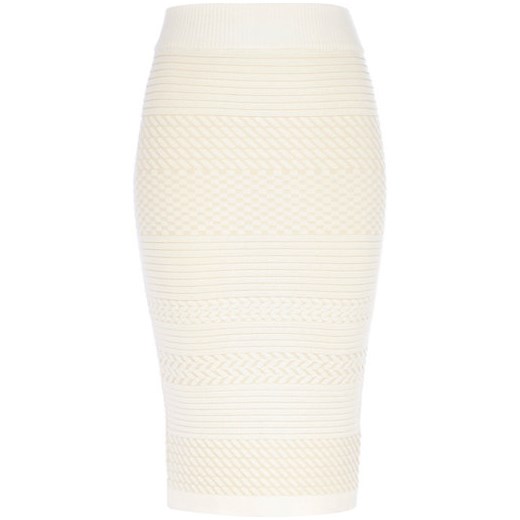 Cream textured knitted pencil skirt river-island bezowy spódnica