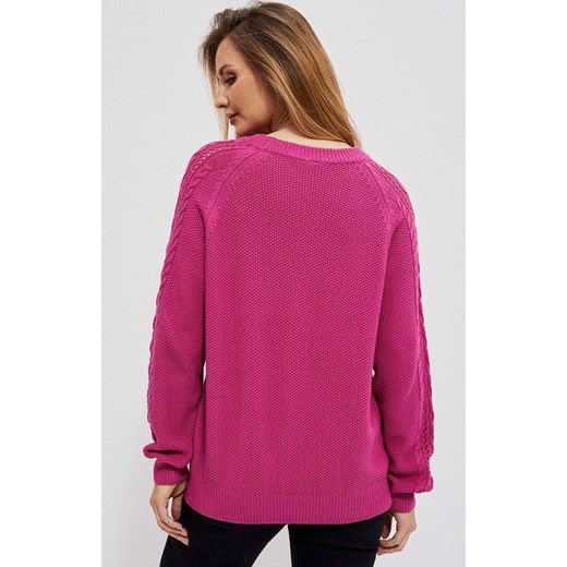 Ażurowy różowy sweter z bawełny 3908, Kolor różowy, Rozmiar XS, Moodo XS Primodo