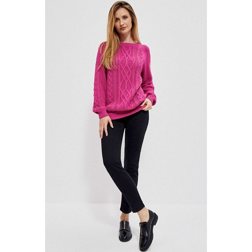 Ażurowy różowy sweter z bawełny 3908, Kolor różowy, Rozmiar XS, Moodo S Primodo