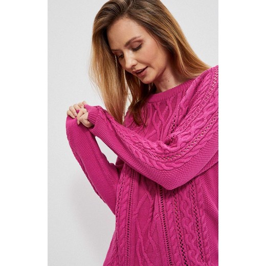 Ażurowy różowy sweter z bawełny 3908, Kolor różowy, Rozmiar XS, Moodo S Primodo
