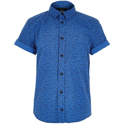 Boys blue ditsy print shirt river-island niebieski nadruki