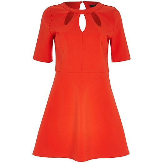 Red cut out fit and flare dress river-island pomaranczowy fit