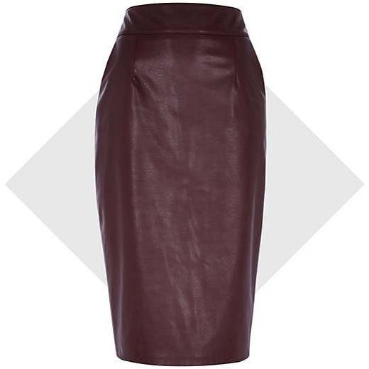 Dark red leather-look pencil skirt river-island szary skórzane