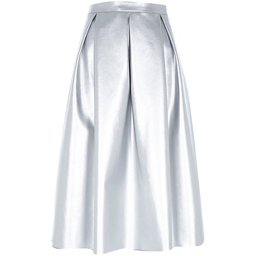 Silver leather-look pleated midi skirt river-island bialy midi