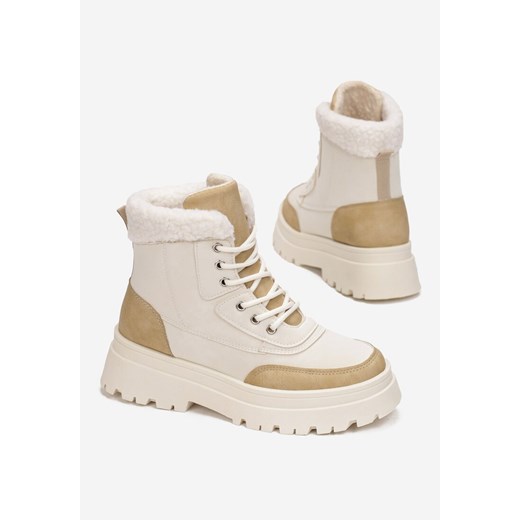 Beżowe Traperki z Futerkiem Thalene 40 okazja born2be.pl