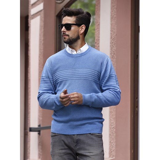 Sweter męski Lukas pod szyję - jasny jeans - M ze sklepu Swetry Lasota w kategorii Swetry męskie - zdjęcie 143392891
