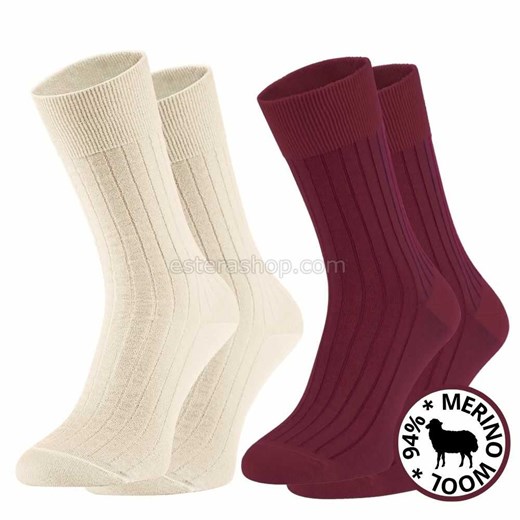 Skarpety merino wool 94% 2 pary w zestawie białe i bordowe Regina Socks 39-42 Estera Shop