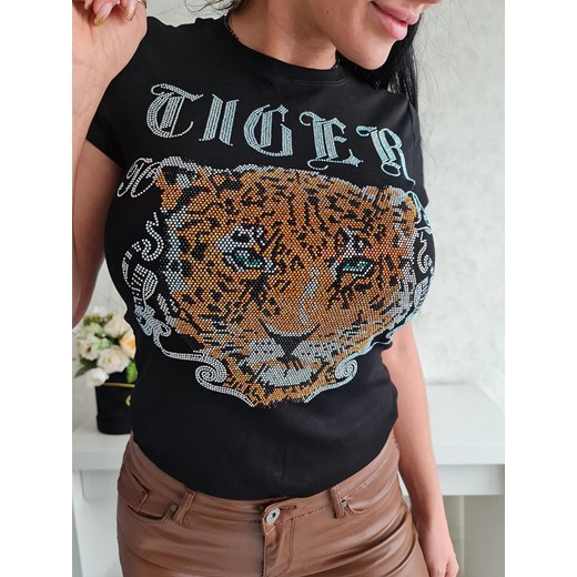 t-shirt tiger cyrkonie black ze sklepu STYLOWO w kategorii Bluzki damskie - zdjęcie 143404242
