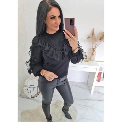 ELEGANCKA BLUZKA Z ŻABOTEM JOSIE CZARNA Etnee L/XL STYLOWO