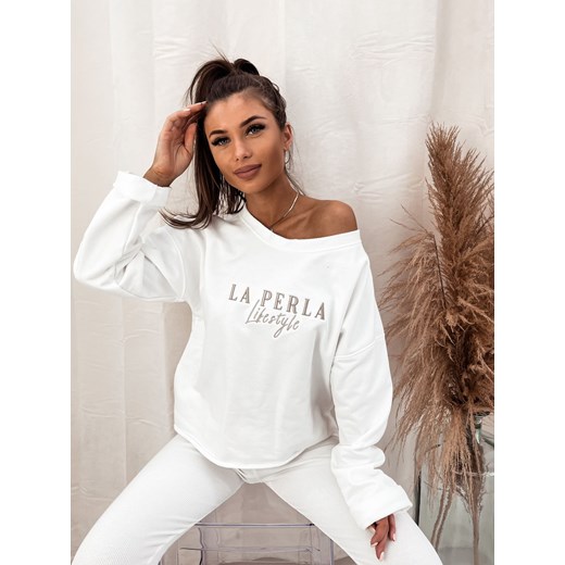 BLUZA KAREN NA JEDNO RAMIĘ LA PERLA LOGO HAFTOWANE PREMIUM - BIAŁA La Perla M STYLOWO