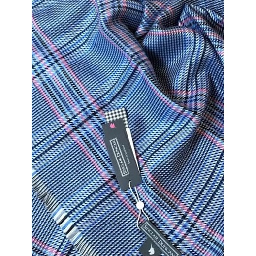 Niebieski szalik jedwabny z kaszmirem w tweedowy wzór Tartan I Wełna OneSize Tartan i Wełna