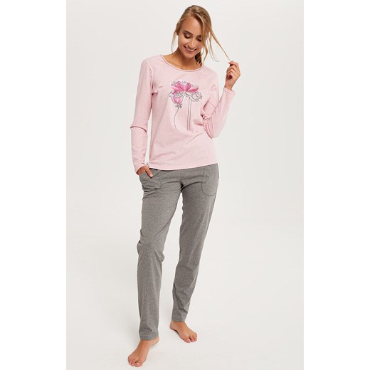 Hoja piżama damska z długimi rękawem, Kolor różowo-szary, Rozmiar XL, Italian Fashion ze sklepu Intymna w kategorii Piżamy damskie - zdjęcie 143415112