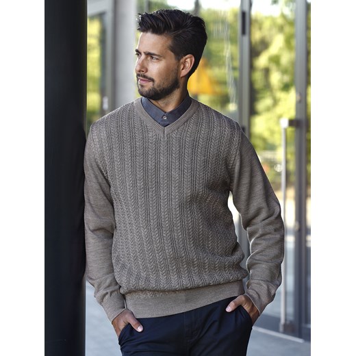 Sweter męski - wełna merino - Fabiano - beż - M ze sklepu Swetry Lasota w kategorii Swetry męskie - zdjęcie 143425573