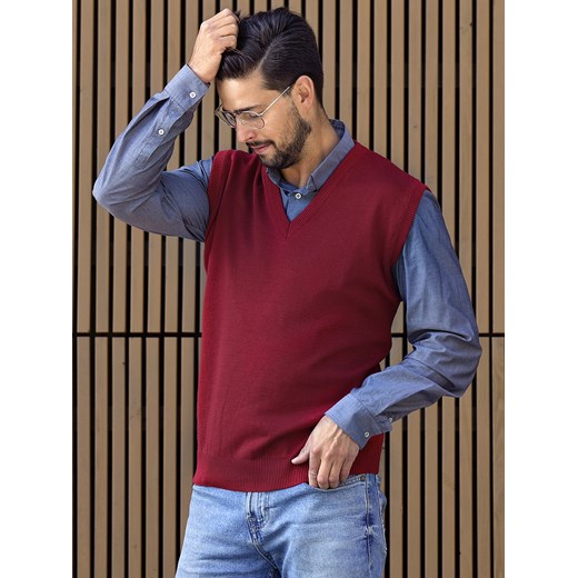 Sweter męski kamizelka Bond - burgund - M ze sklepu Swetry Lasota w kategorii Kamizelki męskie - zdjęcie 143425574