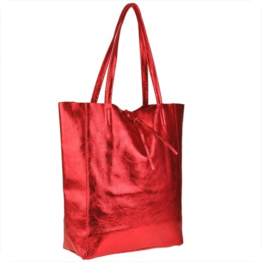 Torebka skórzana lekka shopper czerwona metalik ze sklepu melon.pl w kategorii Torby Shopper bag - zdjęcie 143480173