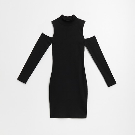 Dopasowana sukienka mini ze stójką i wycięciami czarna - Czarny House XL House