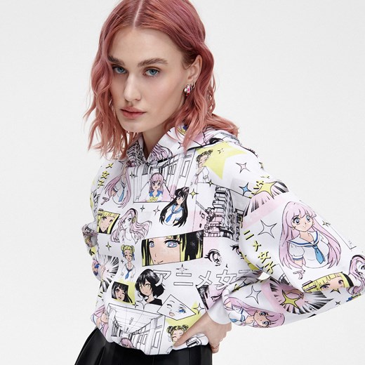 Cropp - Bluza z motywem mangi - Biały Cropp S wyprzedaż Cropp