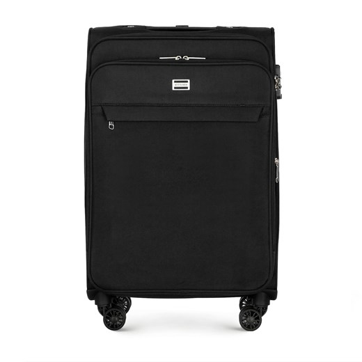 Średnia walizka miękka jednokolorowa czarna ze sklepu WITTCHEN w kategorii Walizki - zdjęcie 143569331