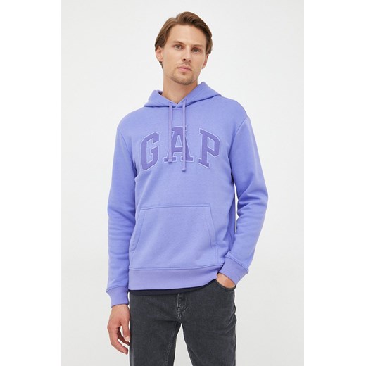 GAP bluza męska kolor fioletowy z kapturem z aplikacją Gap M ANSWEAR.com