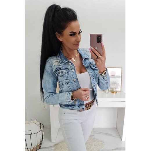 KURTKA KATANA JEANSOWA GLORY JASNY JEANS PRZETARCIA MARMURKOWA Etnee XL STYLOWO