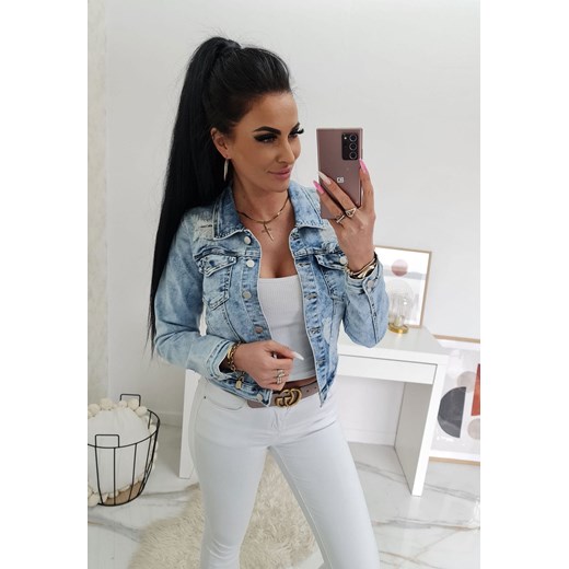 KURTKA KATANA JEANSOWA GLORY JASNY JEANS PRZETARCIA MARMURKOWA Etnee XL STYLOWO