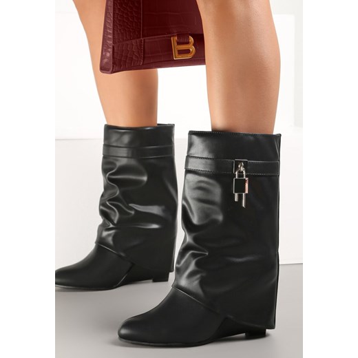 Czarne Kozaki na Koturnie Fanastos Renee 37 promocja renee.pl